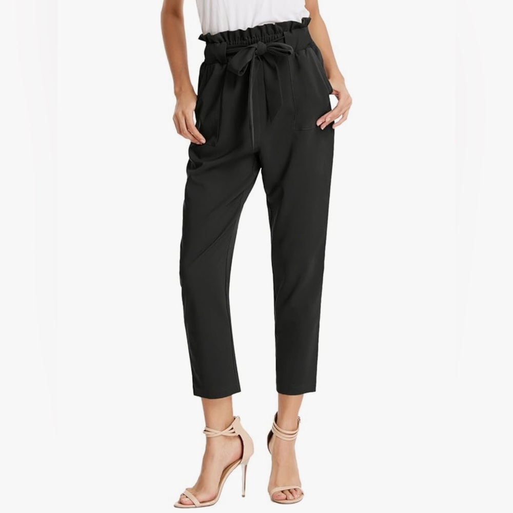 Women's Cropped Paper Bag Waist Pants with Pockets